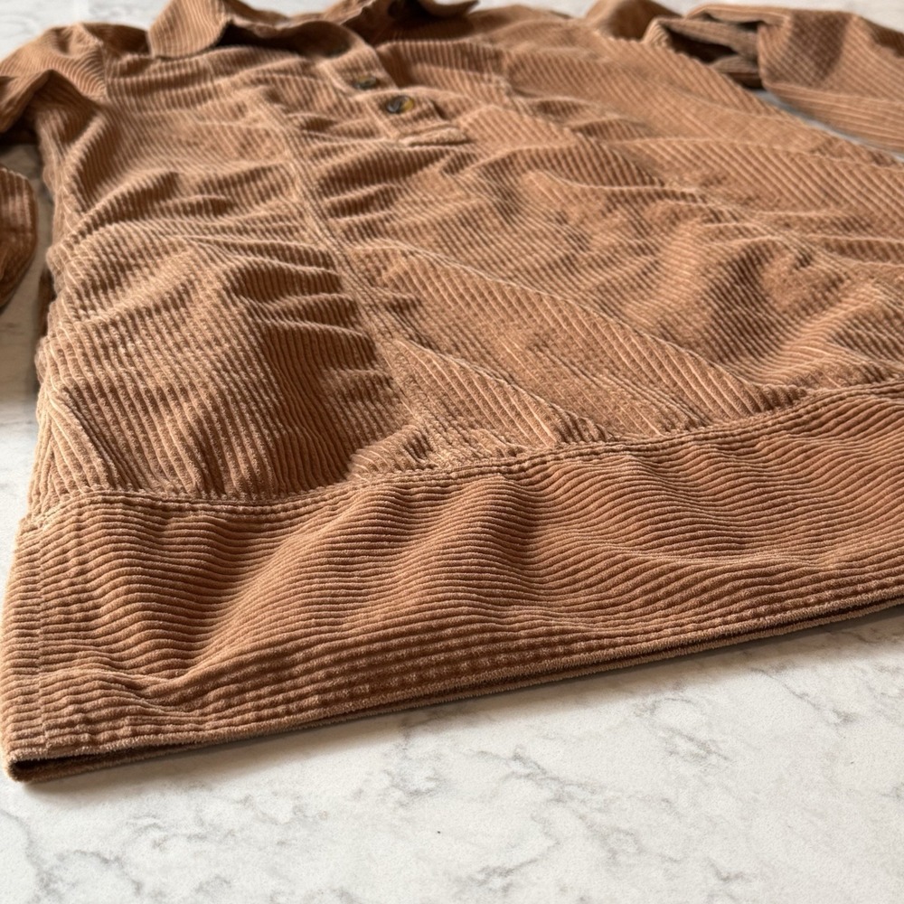 Lands End Women's XS (2-4) Tan Wide Wale Corduroy Collared Shirt Dress Pockets - Picture 5 of 12